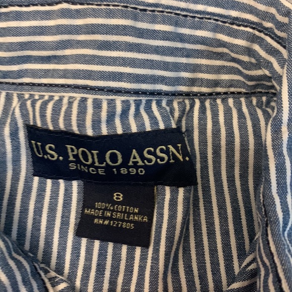 EUC Boys U.S. Polo Assn. Short Sleeve Oxford Green and White Size 8 - Picture 2 of 5